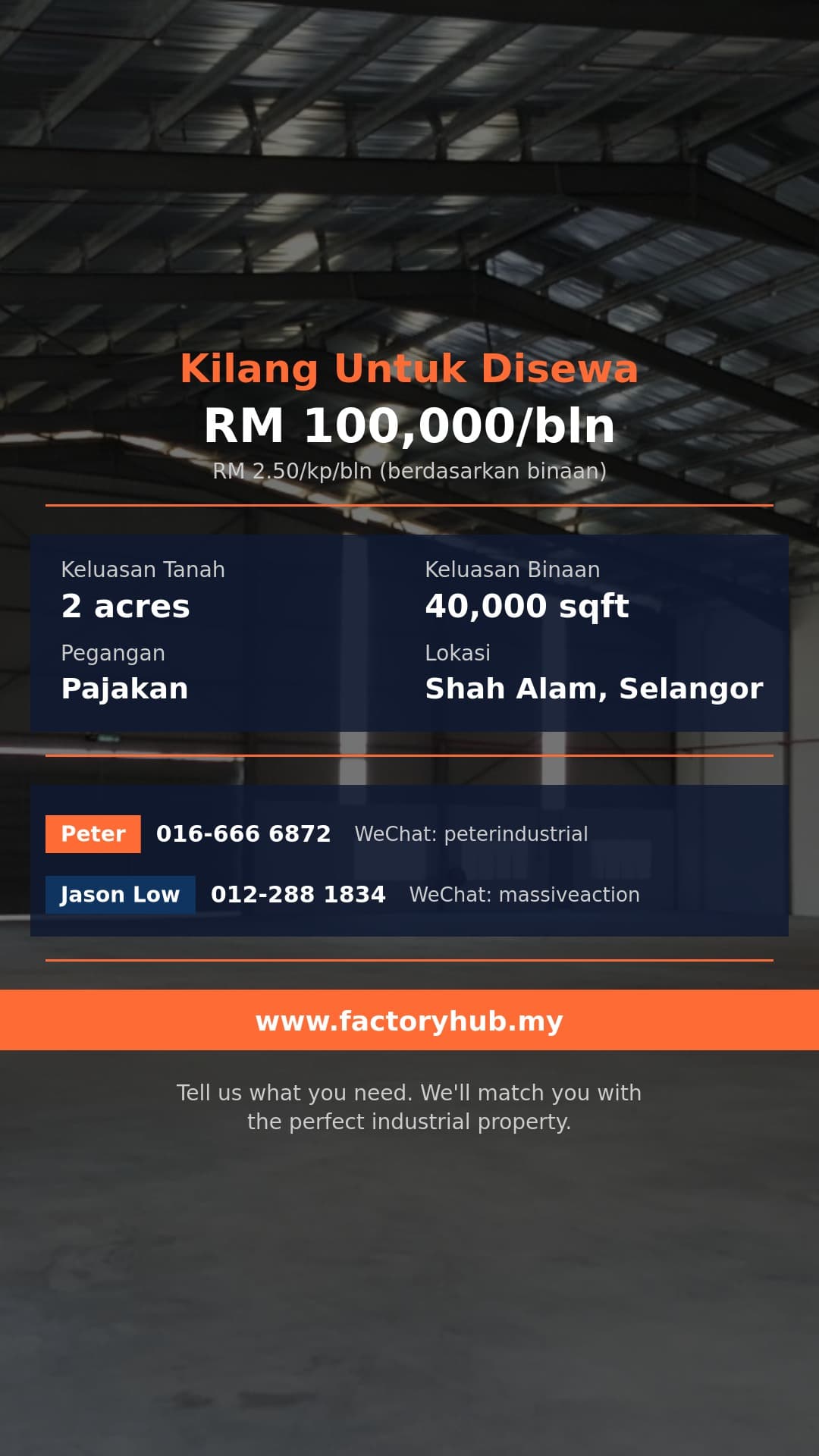 Kilang Untuk Disewa - Kilang Untuk Disewa di Shah Alam, Selangor - 40,000 kaki persegi - Shah Alam, Selangor