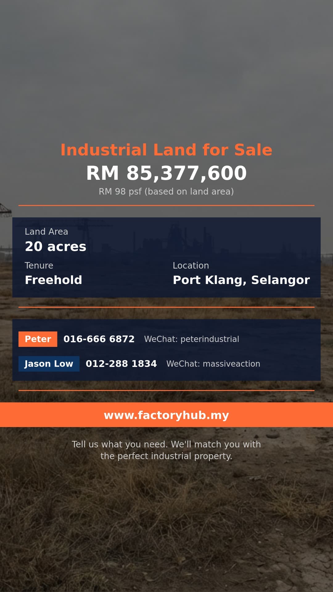 Land For Sale - West Port Pulau Indah Freehold Industrial Land for Sale – RM85.38M 871200sf - Port Klang, Selangor