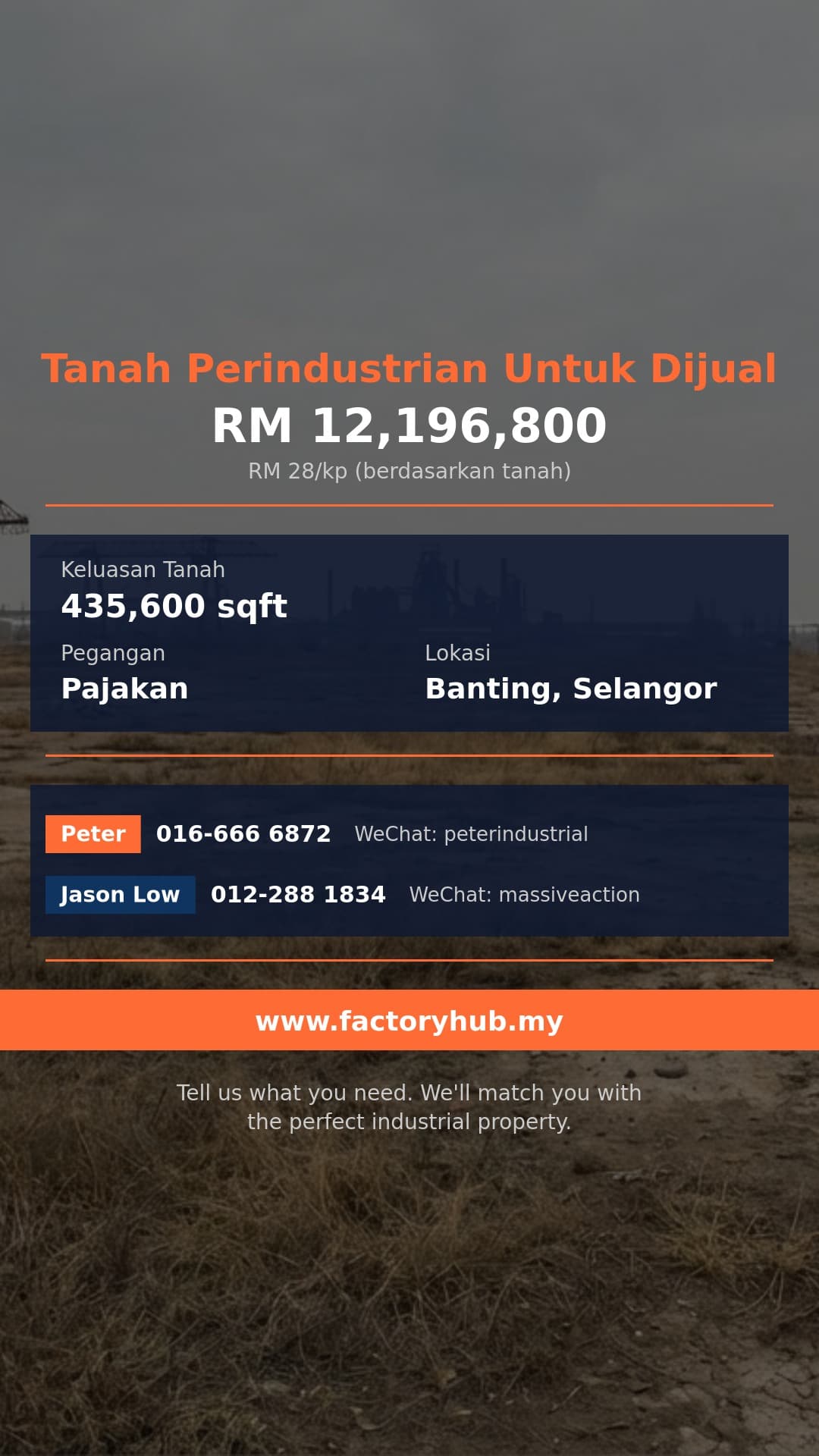 Tanah Untuk Dijual - Tanah Perindustrian Untuk Dijual di Kawasan Perindustrian Olak Lempit, Banting - Banting, Selangor