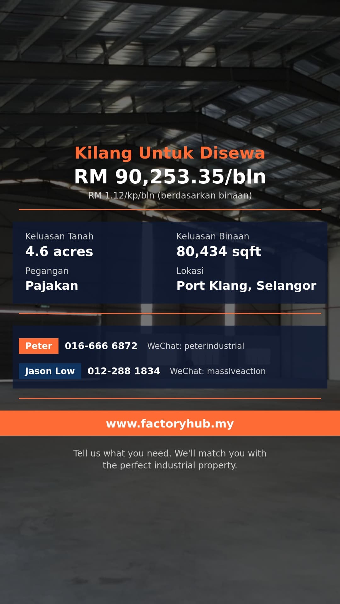 Kilang Untuk Disewa - Gudang Untuk Disewa di Klang, Selangor | 80,434 kaki persegi - Port Klang, Selangor