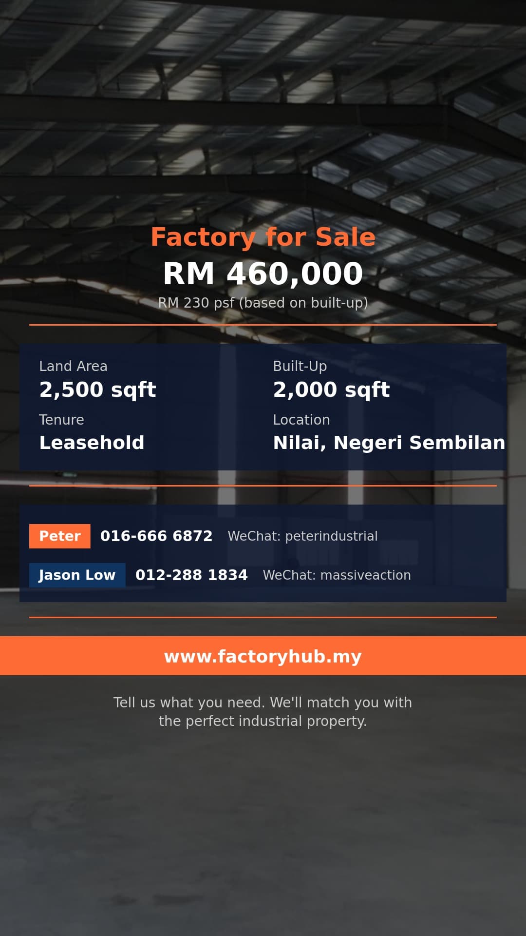 Factory For Sale - Terrace Factory for Sale in Nilai 7 – RM460K 2500sf - Nilai, Negeri Sembilan