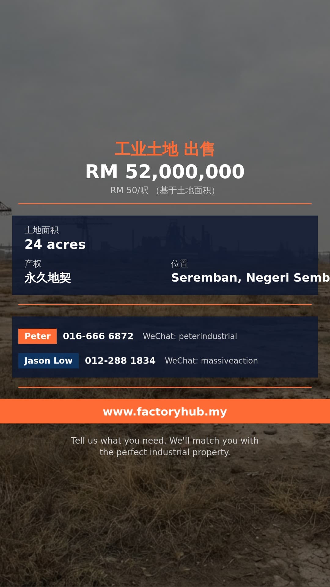 土地 出售 - 森美兰州Senawang工业园24英亩永久地契工业地出售 - Seremban, Negeri Sembilan