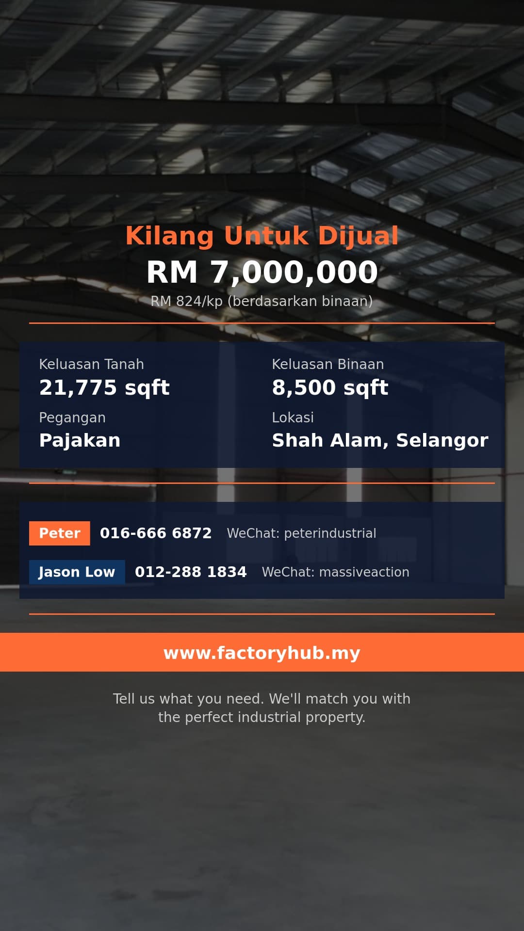Kilang Untuk Dijual - Kilang Berasingan Untuk Dijual di Shah Alam, Selangor - Shah Alam, Selangor