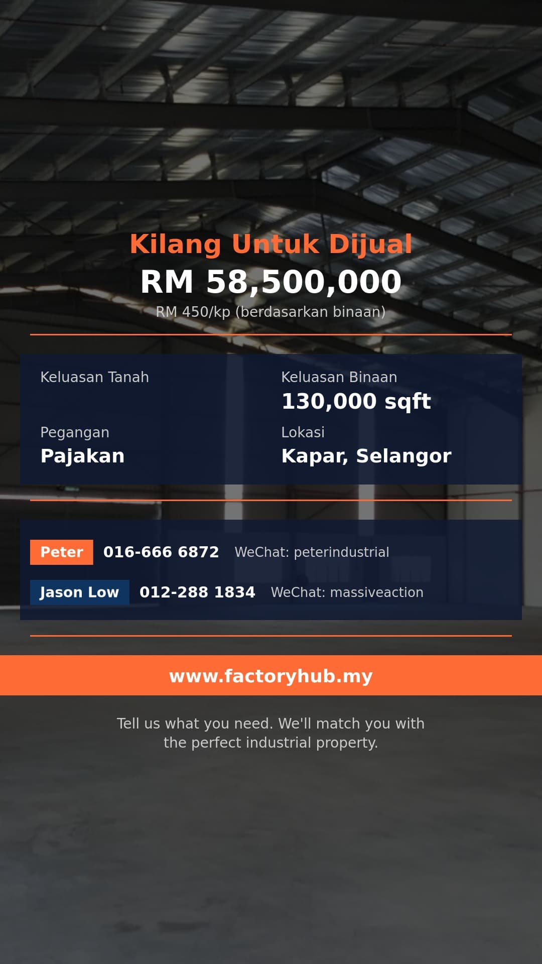 Kilang Untuk Dijual - Kapar Kilang Sesebuah untuk Dijual – RM58.5J 130000kp - Kapar, Selangor