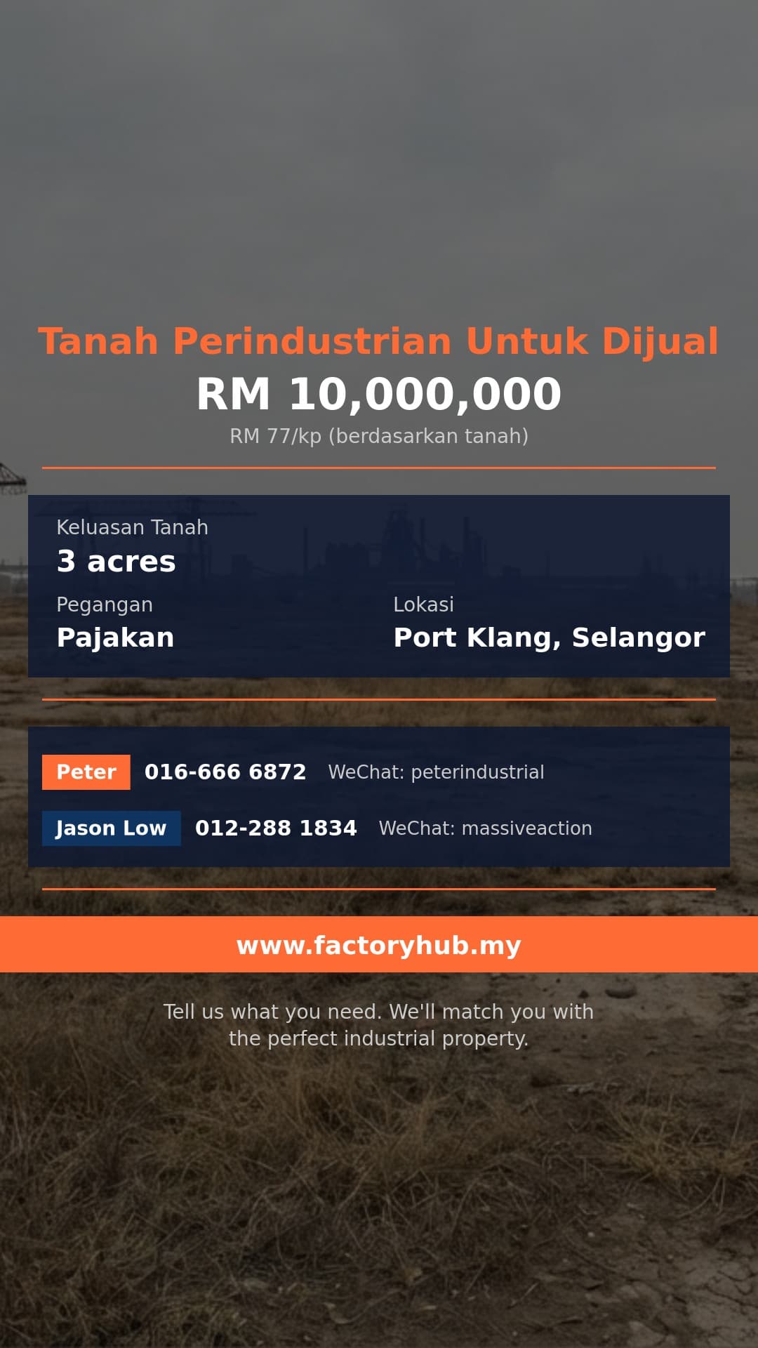 Tanah Untuk Dijual - Tanah Perindustrian Untuk Dijual di Klang, Selangor - 3 Ekar - Port Klang, Selangor