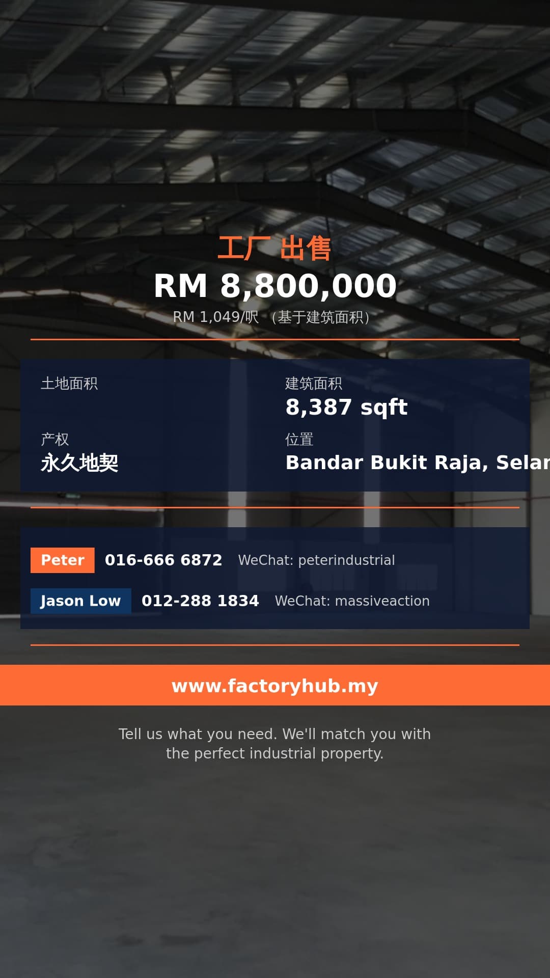 工厂 出售 - 雪兰莪Bandar Bukit Raja永久地契独立式工厂出售 – RM880万 8387呎 - Bandar Bukit Raja, Selangor