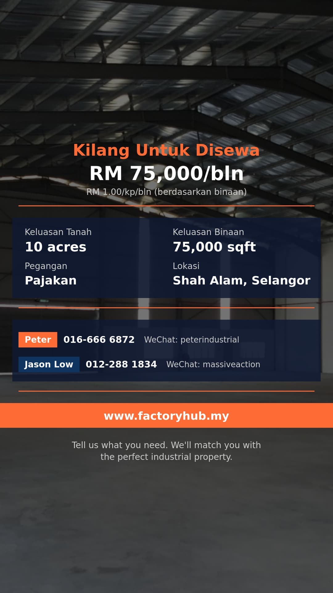 Kilang Untuk Disewa - Kilang Berasingan Untuk Disewa di Shah Alam, Subang, Bukit Raja, Klang - Shah Alam, Selangor