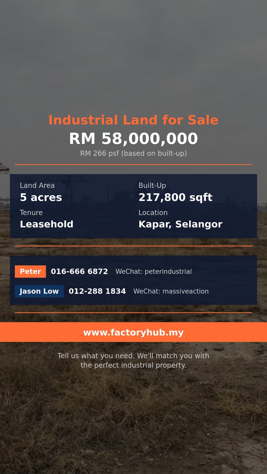 Land For Sale - 5 Acres Industrial Land with Factory for Sale in Kapar - Kapar, Selangor