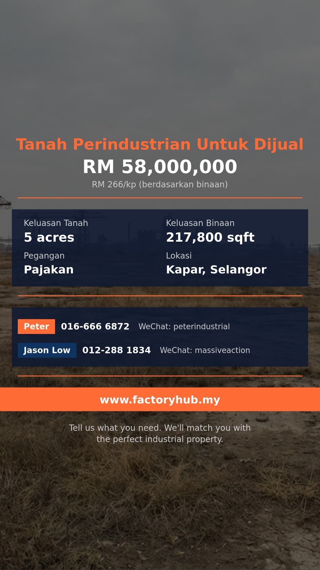 Tanah Untuk Dijual - Tanah Perindustrian 5 Ekar dengan Kilang untuk Dijual di Kapar - Kapar, Selangor