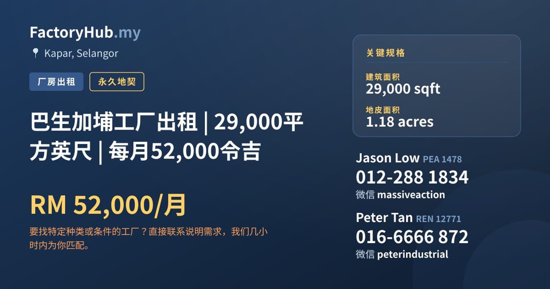 巴生加埔工厂出租 | 29,000平方英尺 | 每月52,000令吉 · 房源图片 1/2