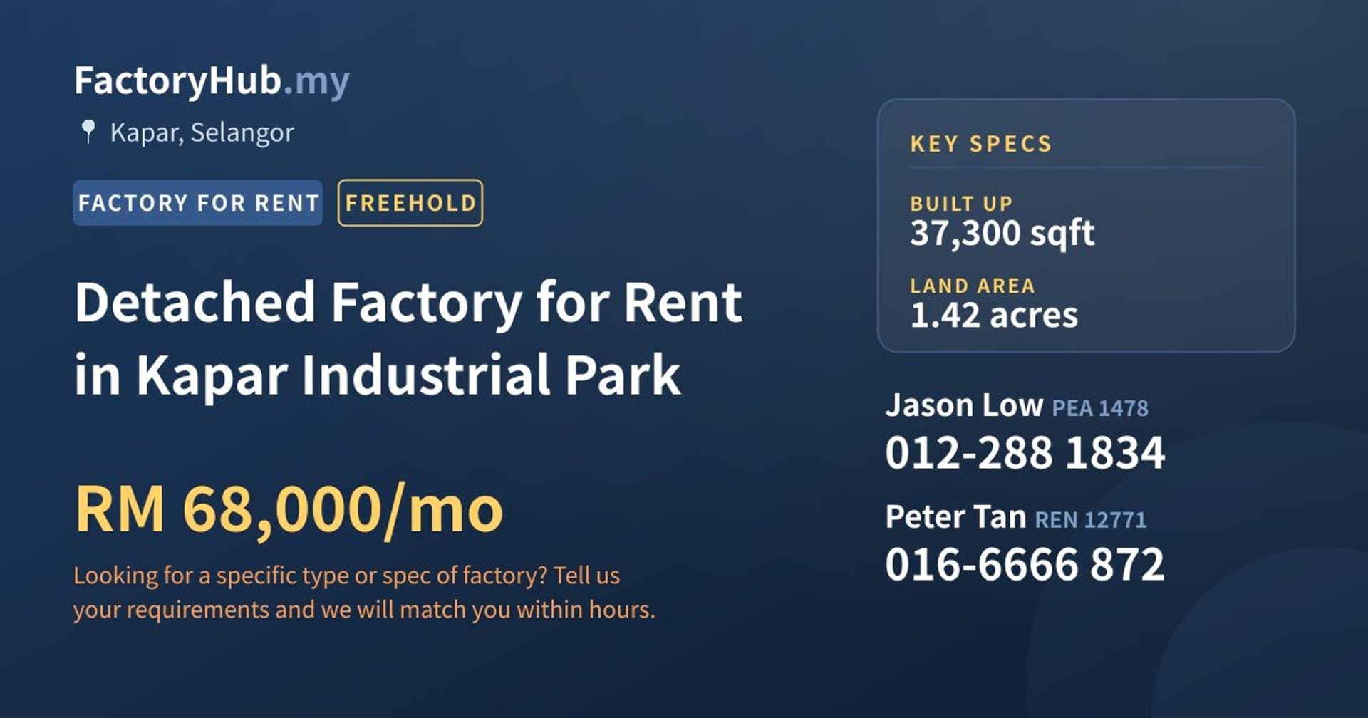 Detached Factory for Rent in Kapar Industrial Park - Property image 1 of 2