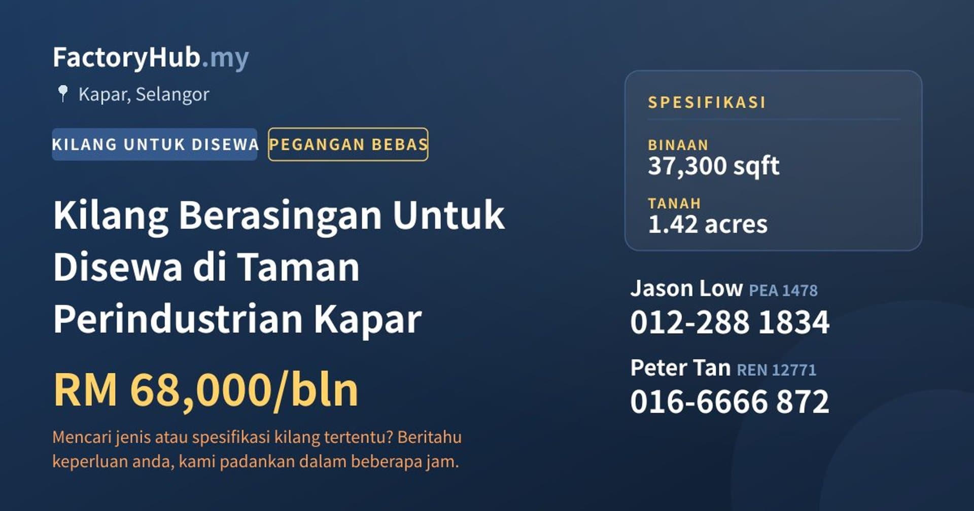 Kilang Berasingan Untuk Disewa di Taman Perindustrian Kapar · Imej hartanah 1/2
