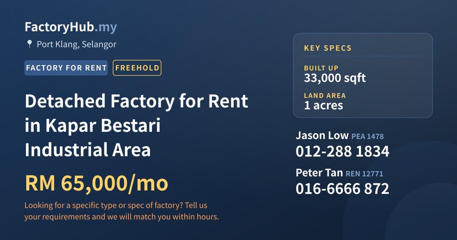 Detached Factory for Rent in Kapar Bestari Industrial Area - Property image 1 of 2