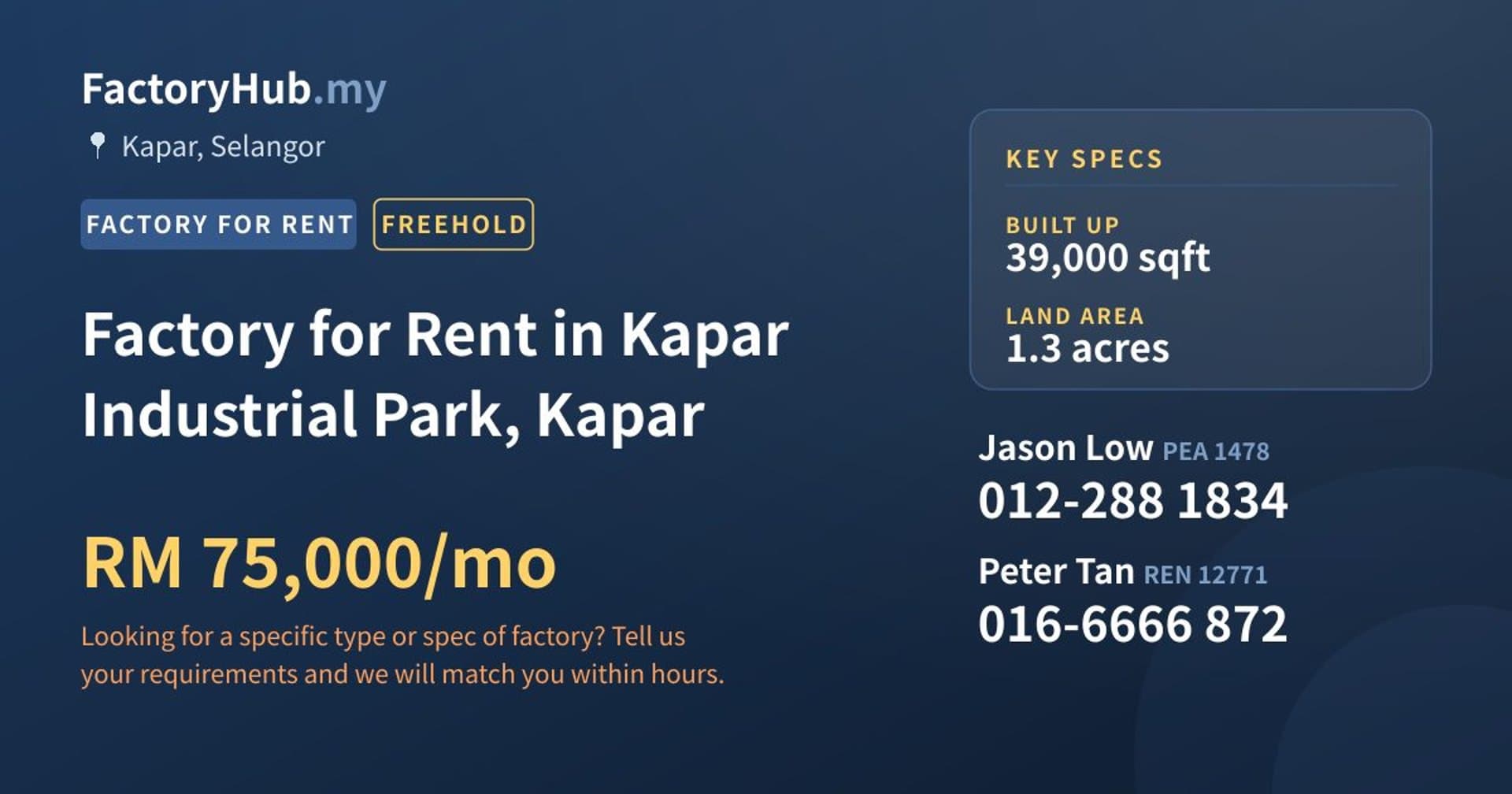 Factory for Rent in Kapar Industrial Park, Kapar - Property image 1 of 2