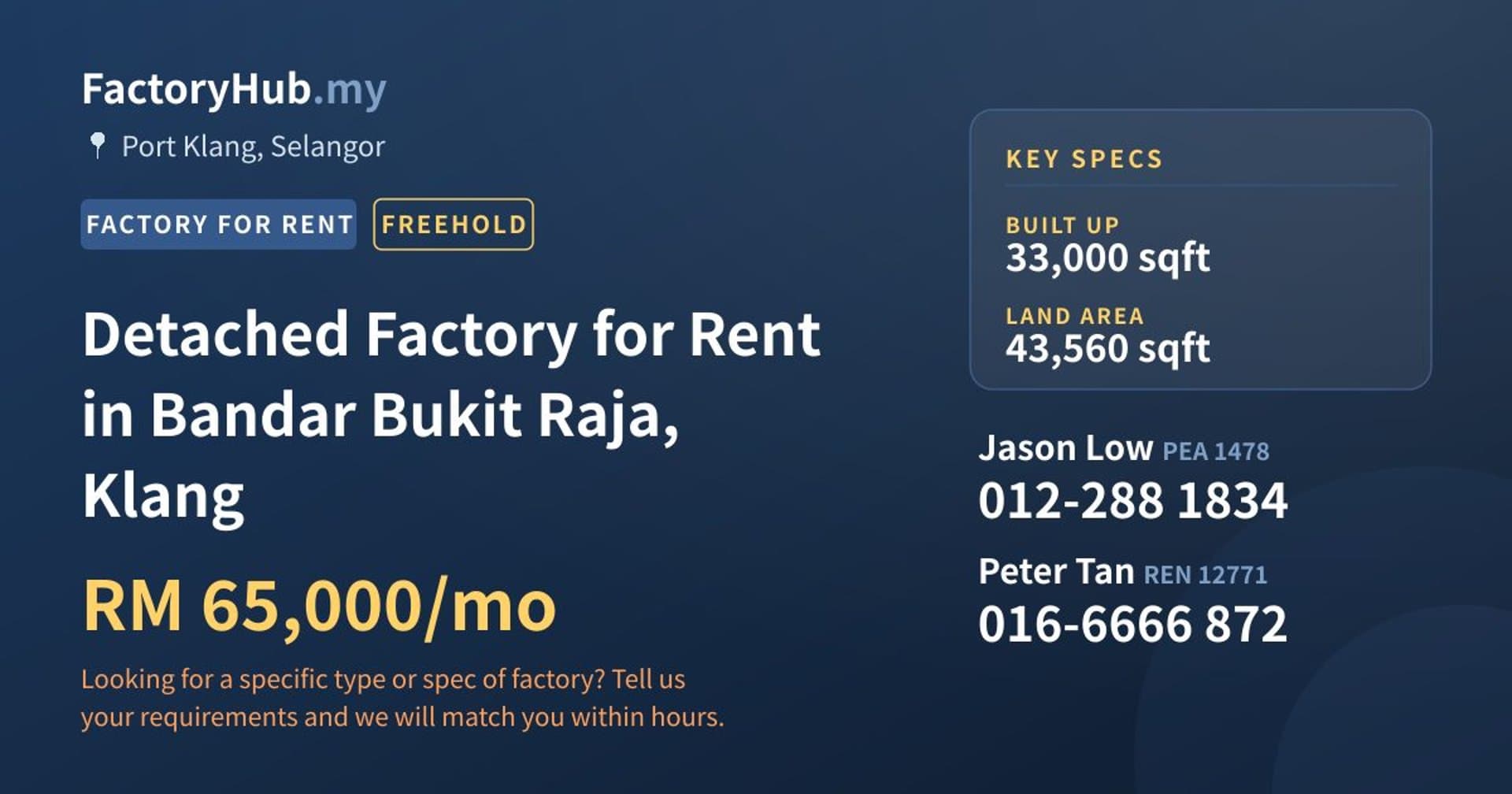 Detached Factory for Rent in Bandar Bukit Raja, Klang - Property image 1 of 2