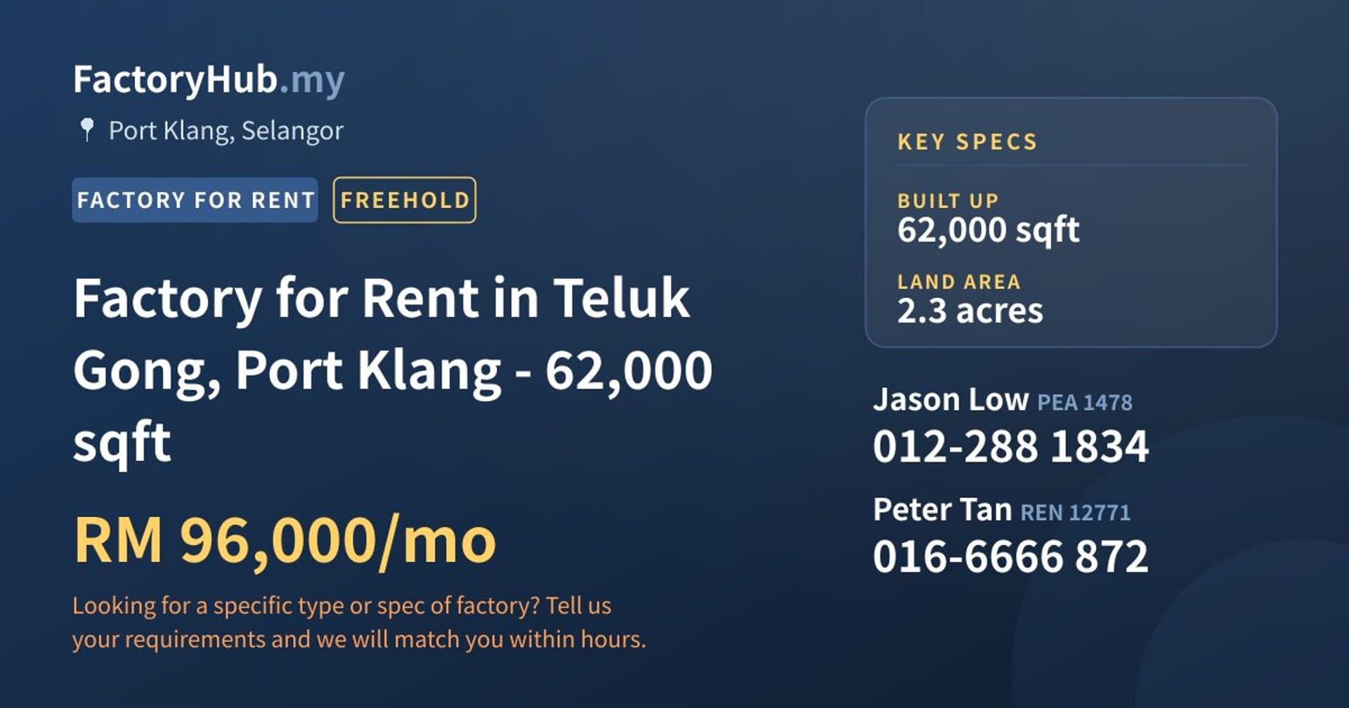 Factory for Rent in Teluk Gong, Port Klang - 62,000 sqft - Property image 1 of 2