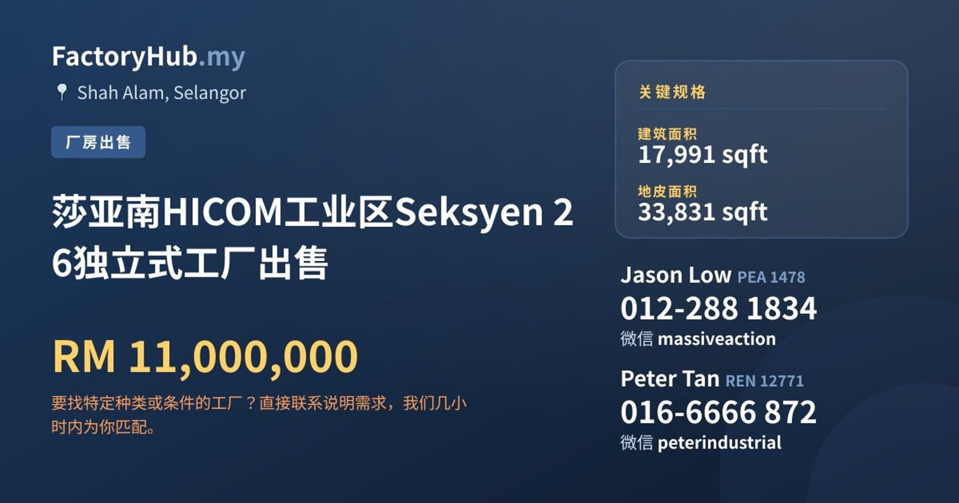莎亚南HICOM工业区Seksyen 26独立式工厂出售 · 房源图片 1/2