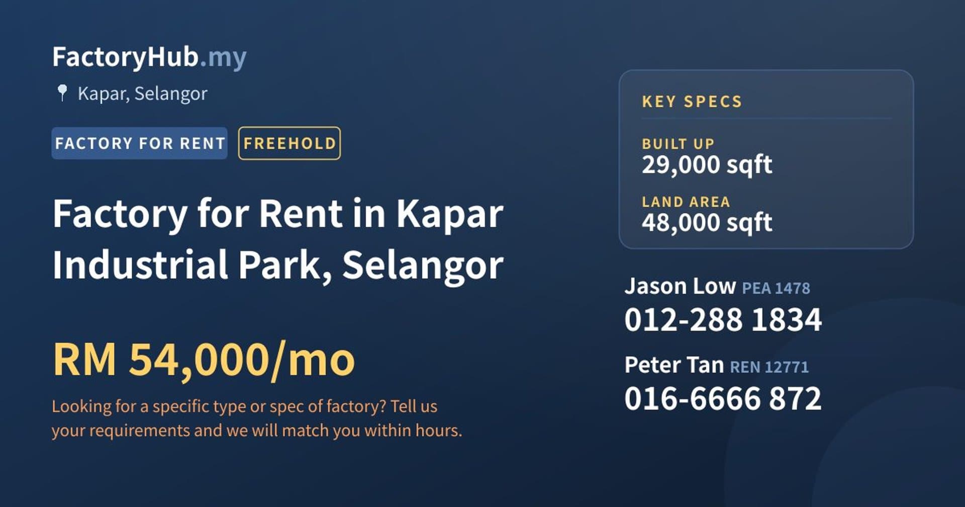 Factory for Rent in Kapar Industrial Park, Selangor - Property image 1 of 2