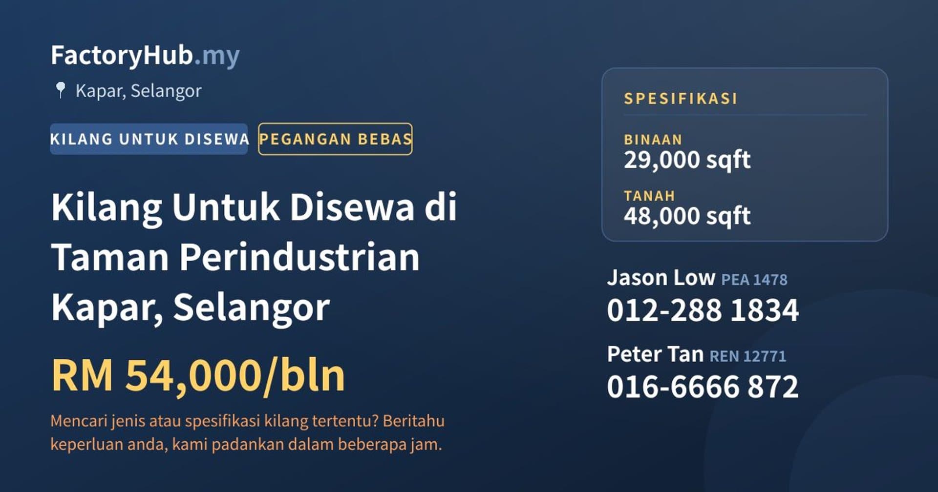 Kilang Untuk Disewa di Taman Perindustrian Kapar, Selangor · Imej hartanah 1/2