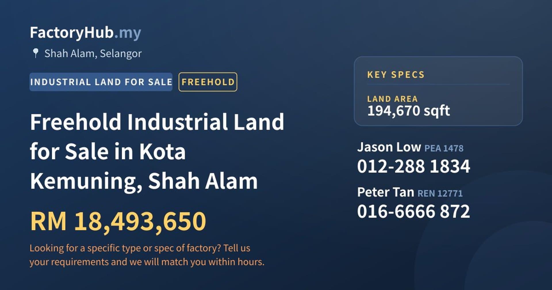 Freehold Industrial Land for Sale in Kota Kemuning, Shah Alam - Property image 1 of 2