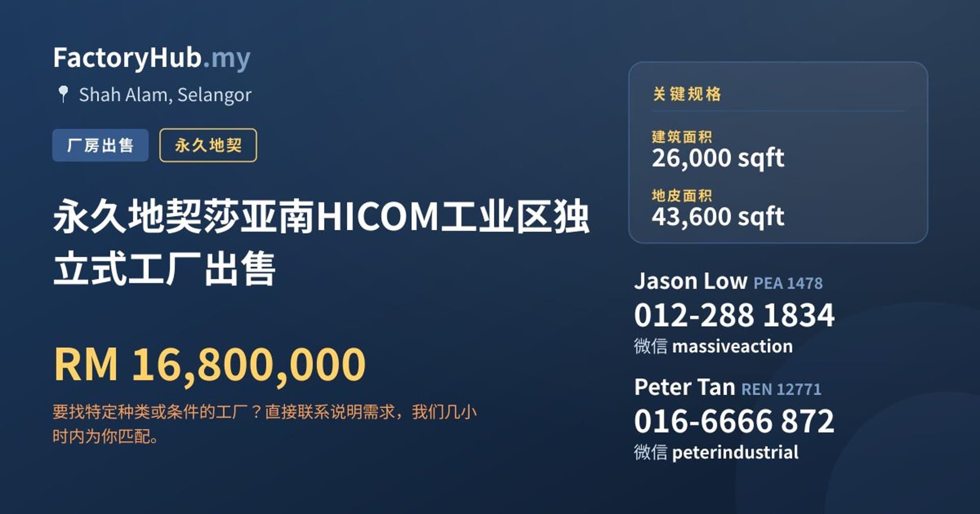 永久地契莎亚南HICOM工业区独立式工厂出售 · 房源图片 1/2