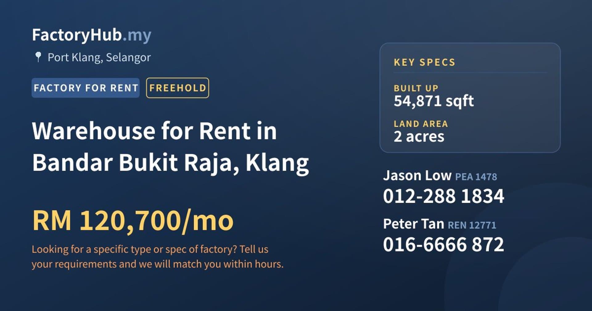 Warehouse for Rent in Bandar Bukit Raja, Klang - Property image 1 of 2