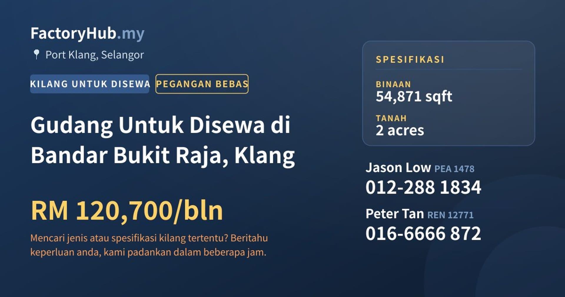Gudang Untuk Disewa di Bandar Bukit Raja, Klang · Imej hartanah 1/2