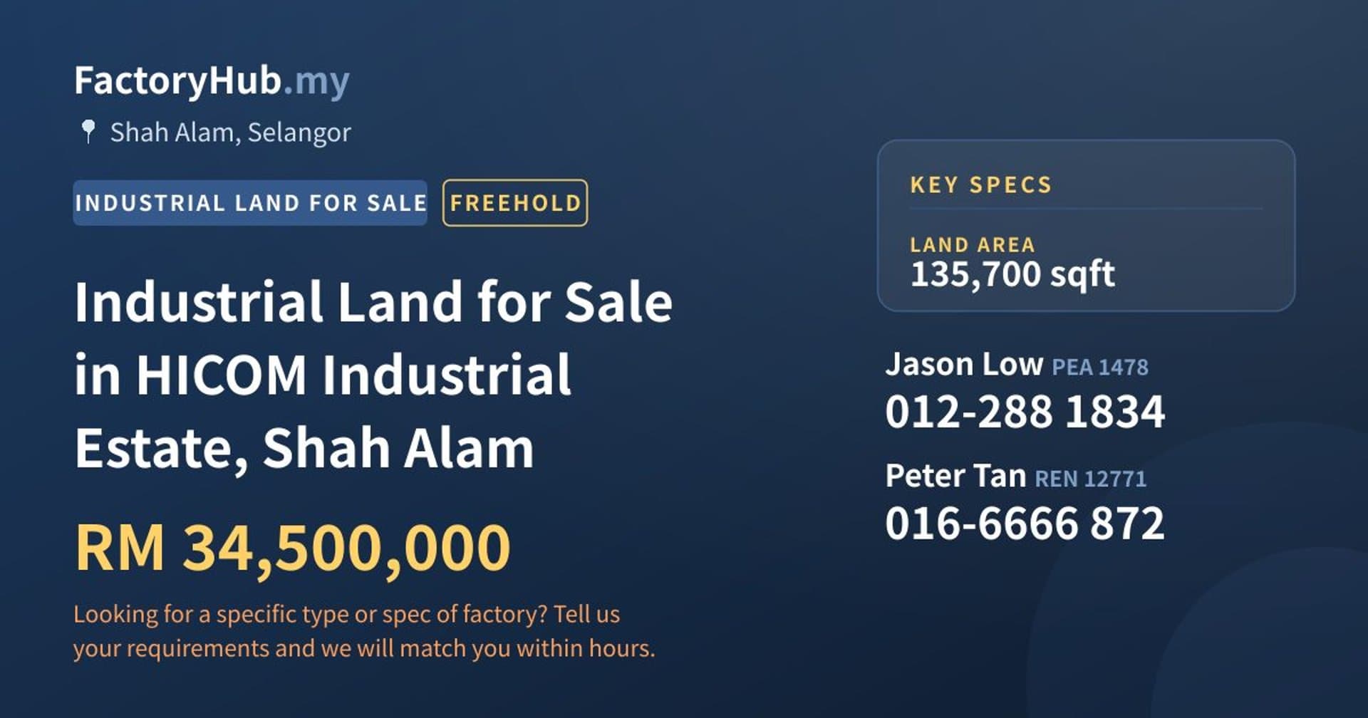 Industrial Land for Sale in HICOM Industrial Estate, Shah Alam - Property image 1 of 2