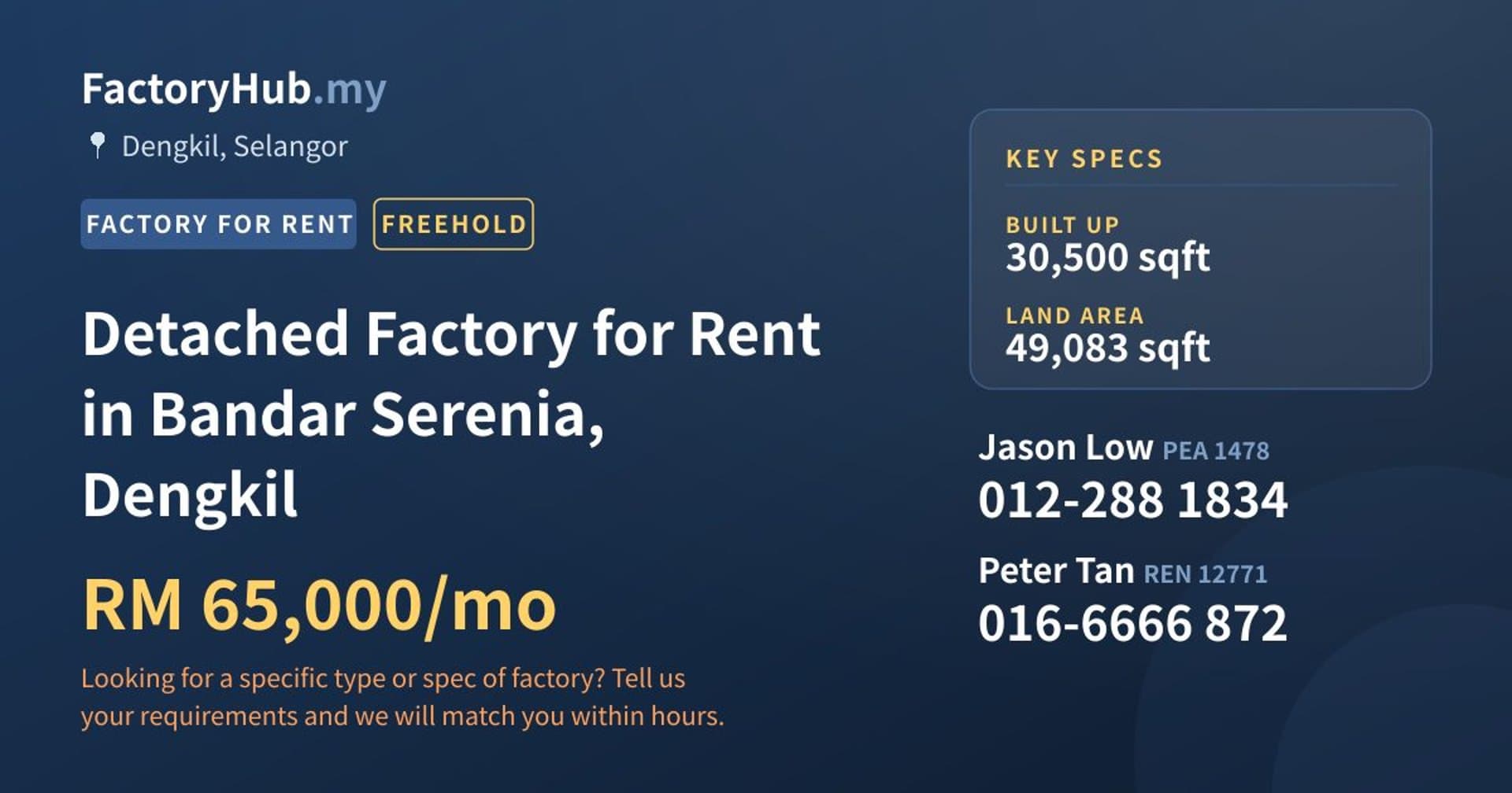Detached Factory for Rent in Bandar Serenia, Dengkil - Property image 1 of 2