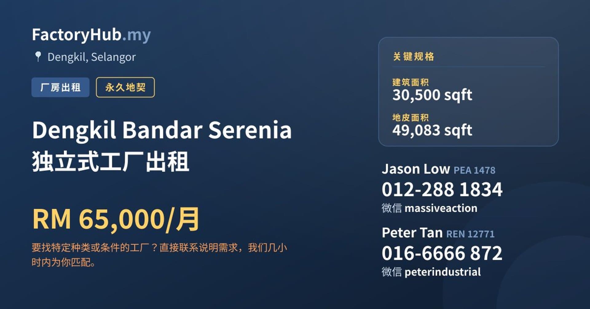Dengkil Bandar Serenia 独立式工厂出租 · 房源图片 1/2
