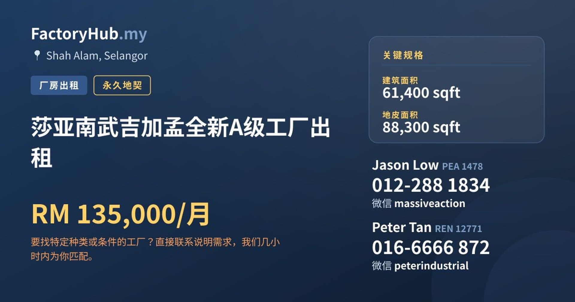 莎亚南武吉加孟全新A级工厂出租 · 房源图片 1/2