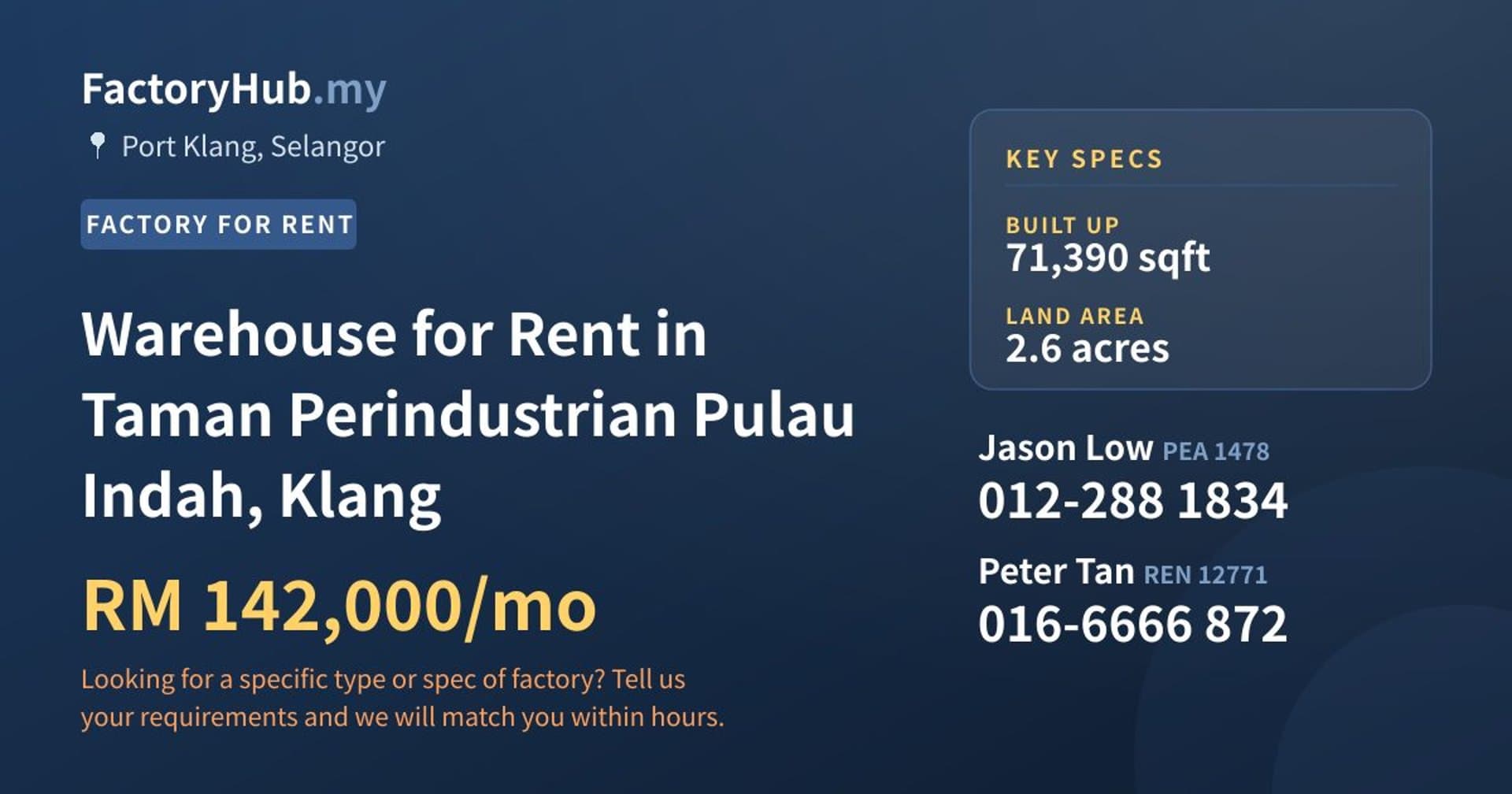 Warehouse for Rent in Taman Perindustrian Pulau Indah, Klang - Property image 1 of 2