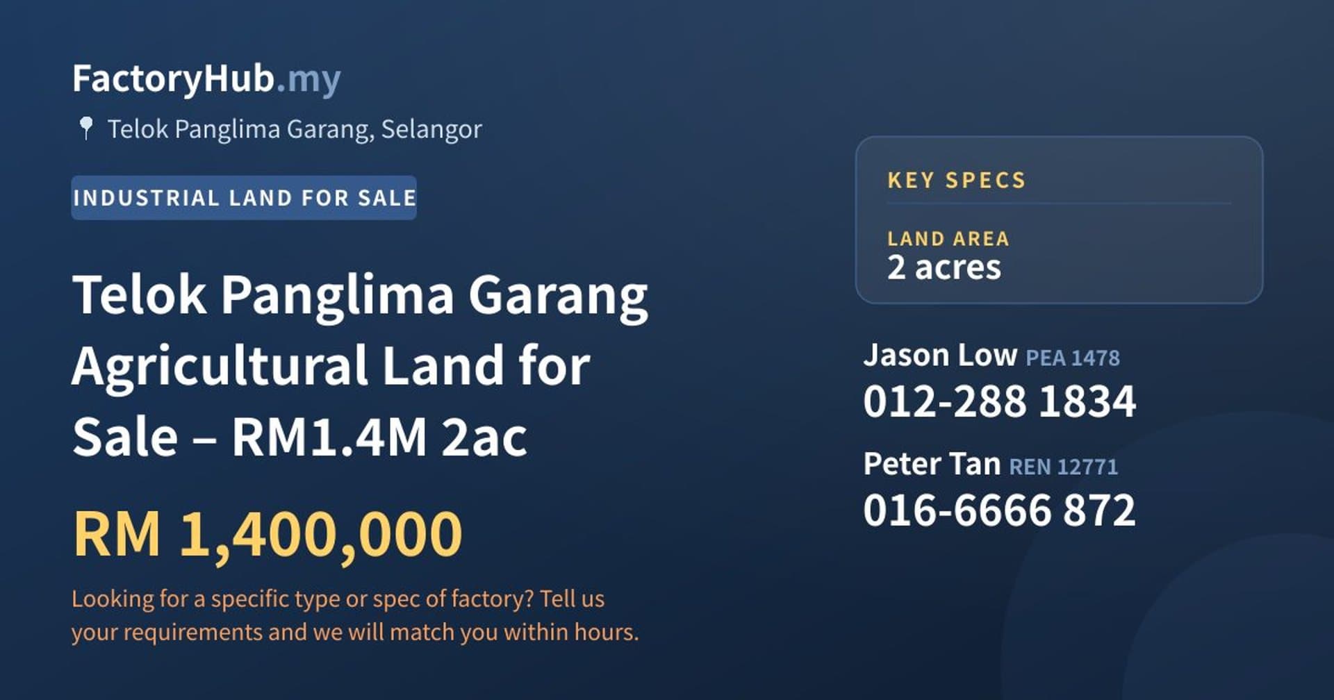 Telok Panglima Garang Agricultural Land for Sale – RM1.4M 2ac - Property image 1 of 3