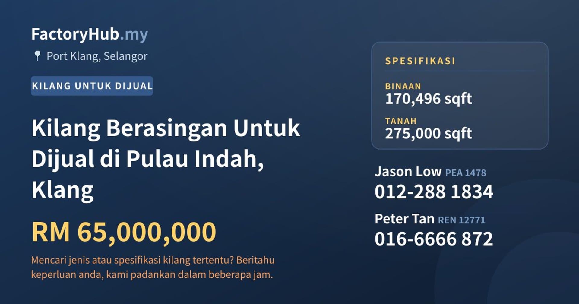 Kilang Berasingan Untuk Dijual di Pulau Indah, Klang · Imej hartanah 1/2