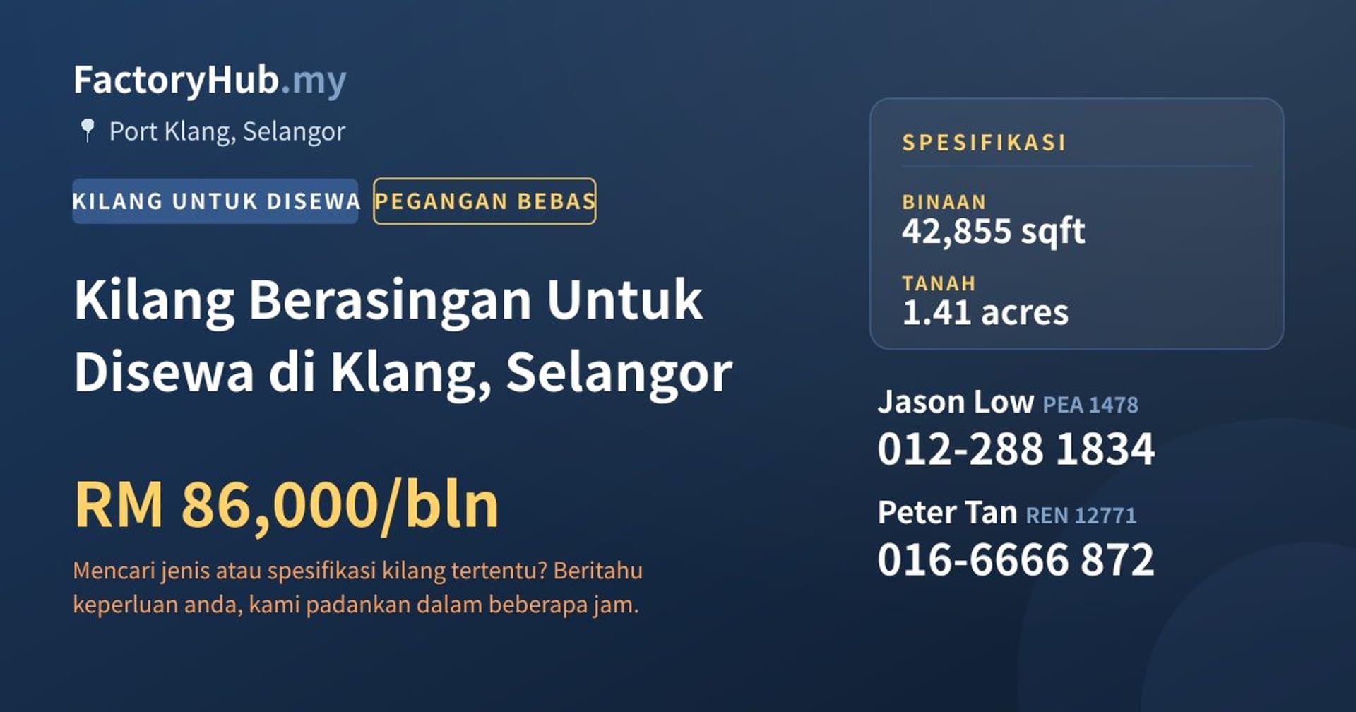 Kilang Berasingan Untuk Disewa di Klang, Selangor · Imej hartanah 1/2