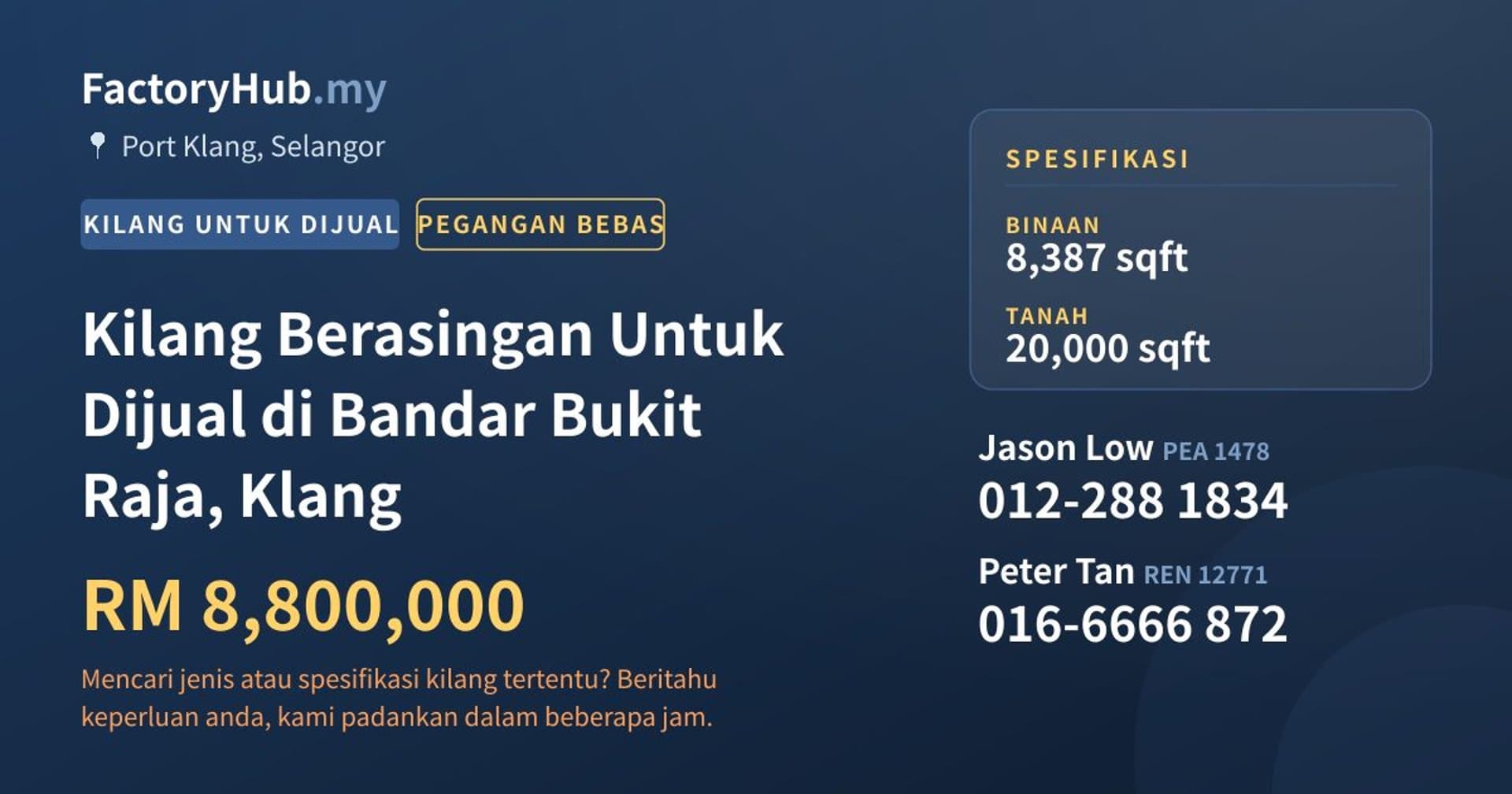 Kilang Berasingan Untuk Dijual di Bandar Bukit Raja, Klang · Imej hartanah 1/2
