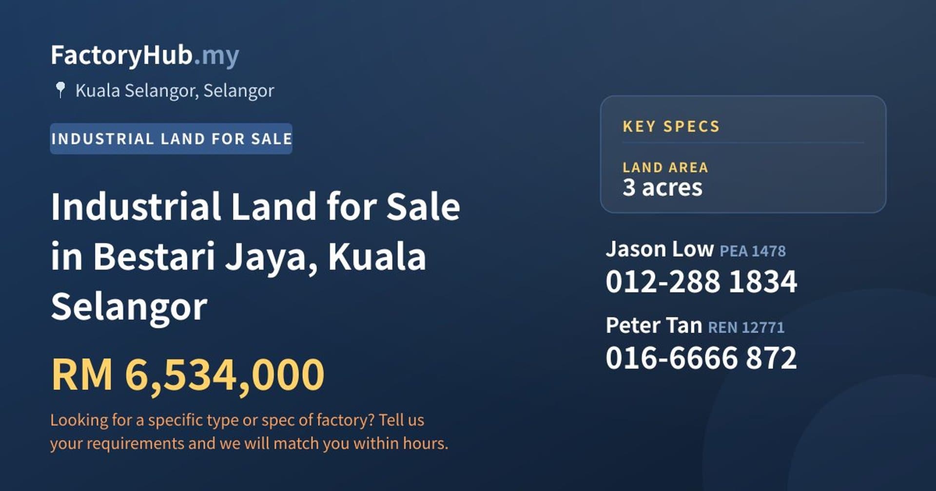 Industrial Land for Sale in Bestari Jaya, Kuala Selangor - Property image 1 of 2