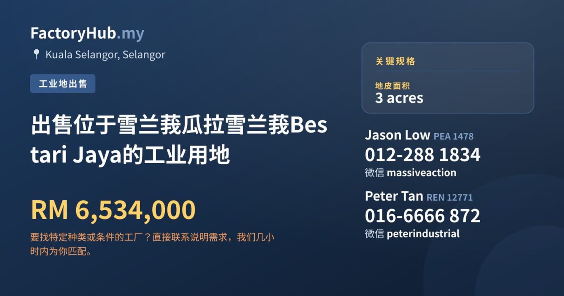 出售位于雪兰莪瓜拉雪兰莪Bestari Jaya的工业用地 · 房源图片 1/2