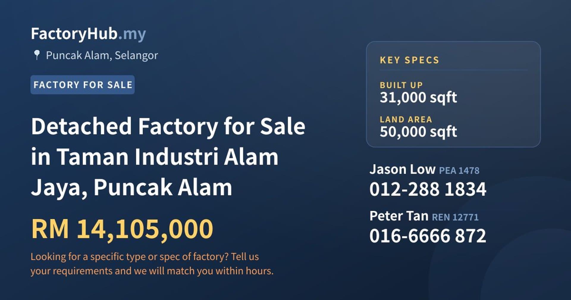 Detached Factory for Sale in Taman Industri Alam Jaya, Puncak Alam - Property image 1 of 2