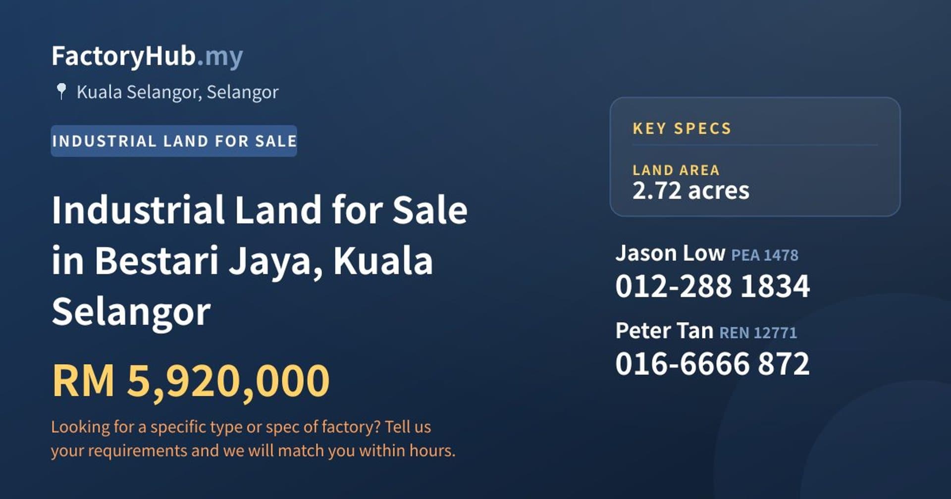 Industrial Land for Sale in Bestari Jaya, Kuala Selangor - Property image 1 of 2