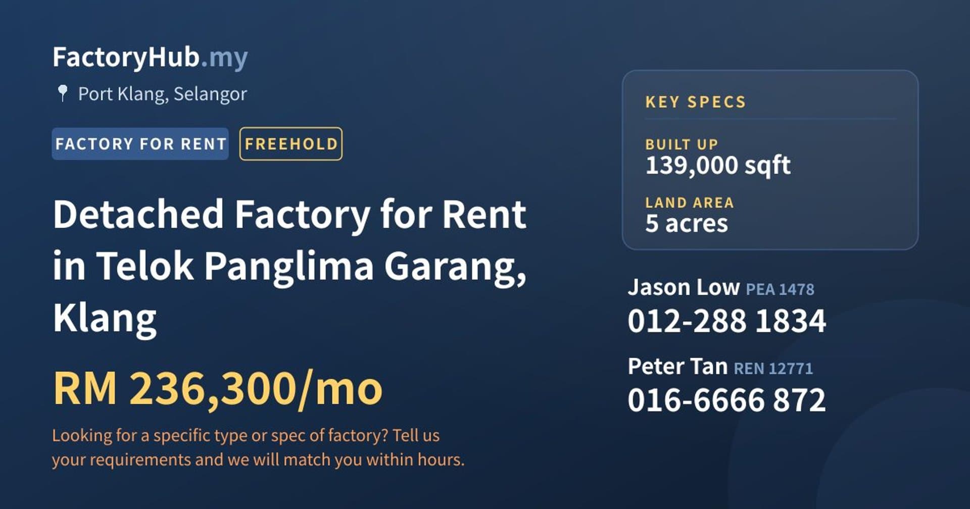 Detached Factory for Rent in Telok Panglima Garang, Klang - Property image 1 of 2