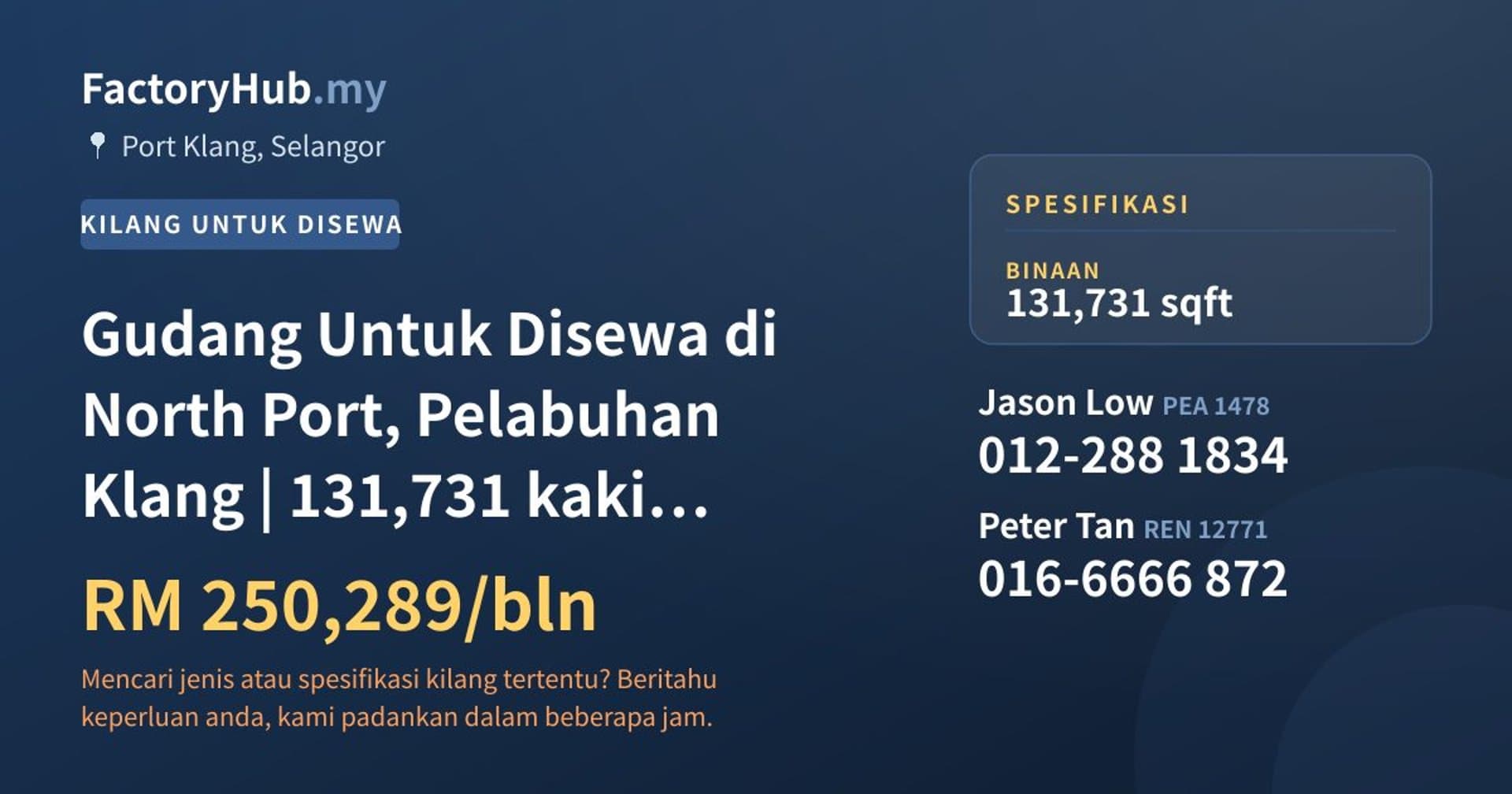Gudang Untuk Disewa di North Port, Pelabuhan Klang | 131,731 kaki persegi · Imej hartanah 1/2