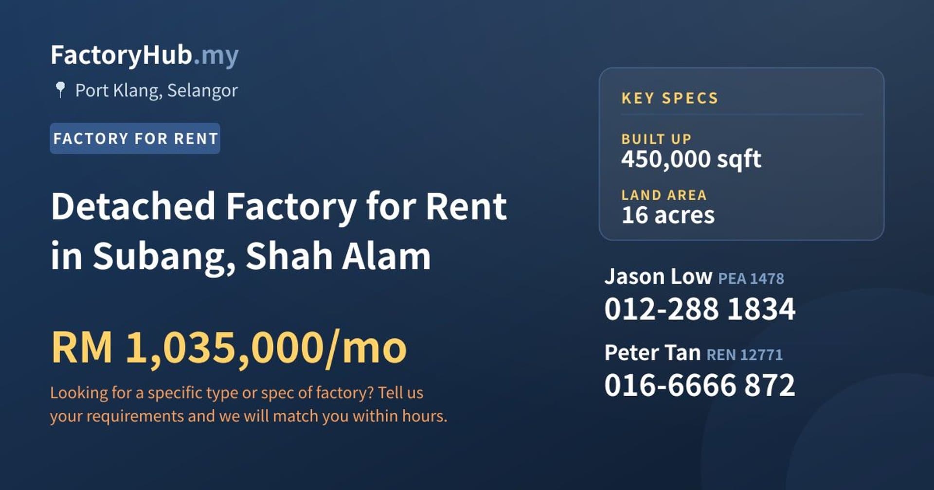 Detached Factory for Rent in Subang, Shah Alam - Property image 1 of 2