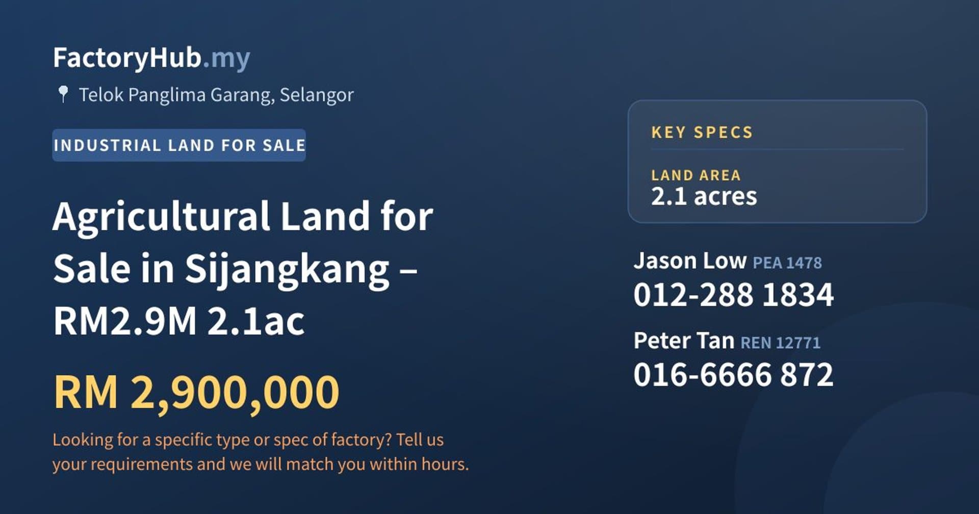Agricultural Land for Sale in Sijangkang – RM2.9M 2.1ac - Property image 1 of 3