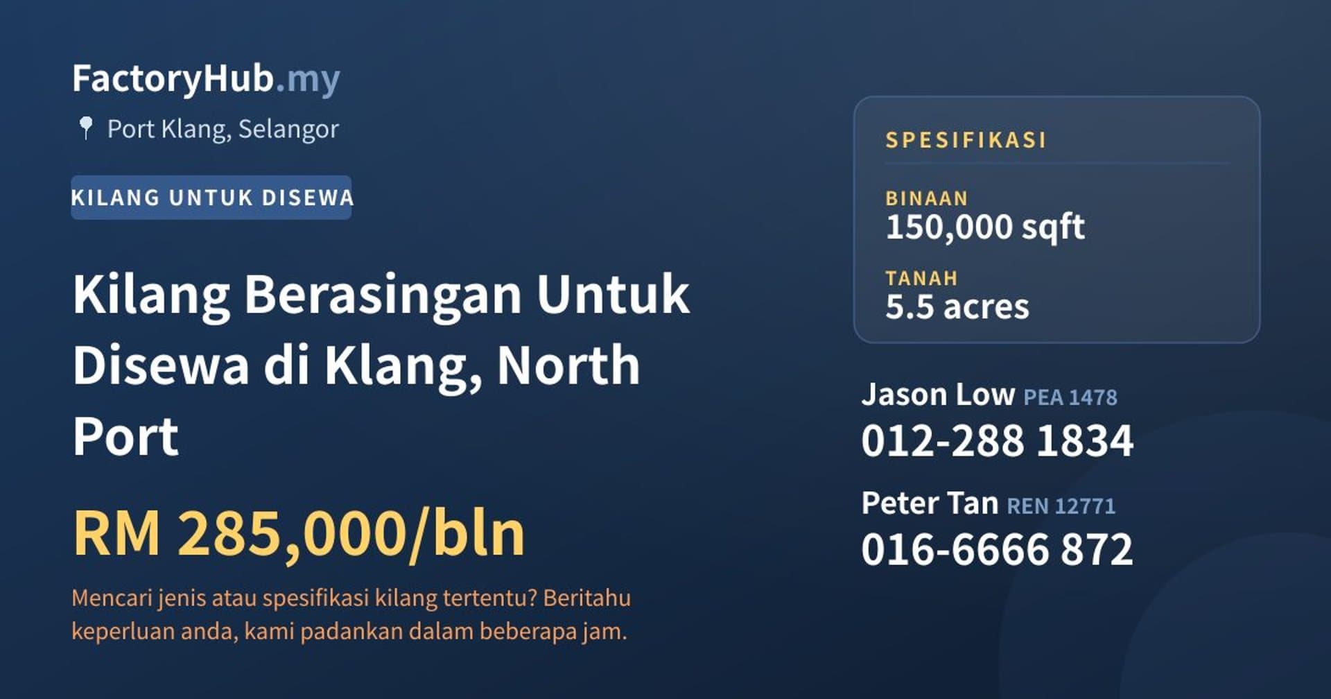Kilang Berasingan Untuk Disewa di Klang, North Port · Imej hartanah 1/2