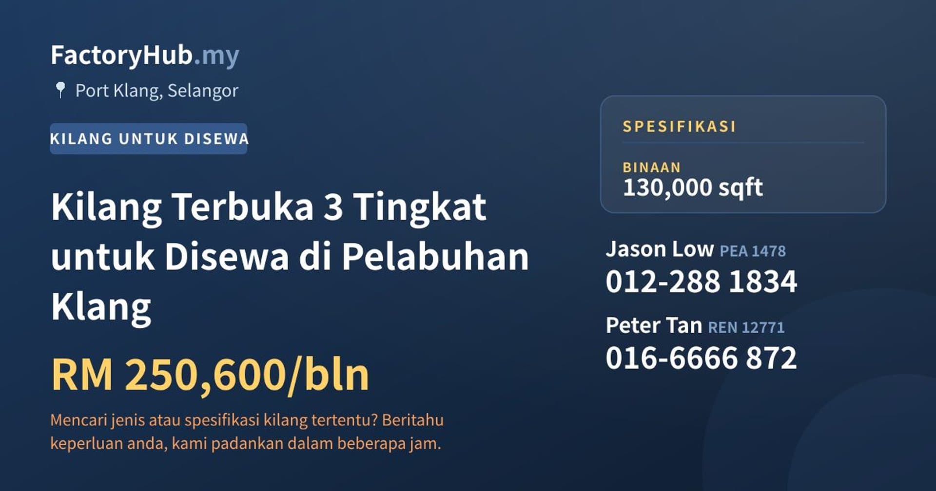 Kilang Terbuka 3 Tingkat untuk Disewa di Pelabuhan Klang · Imej hartanah 1/2
