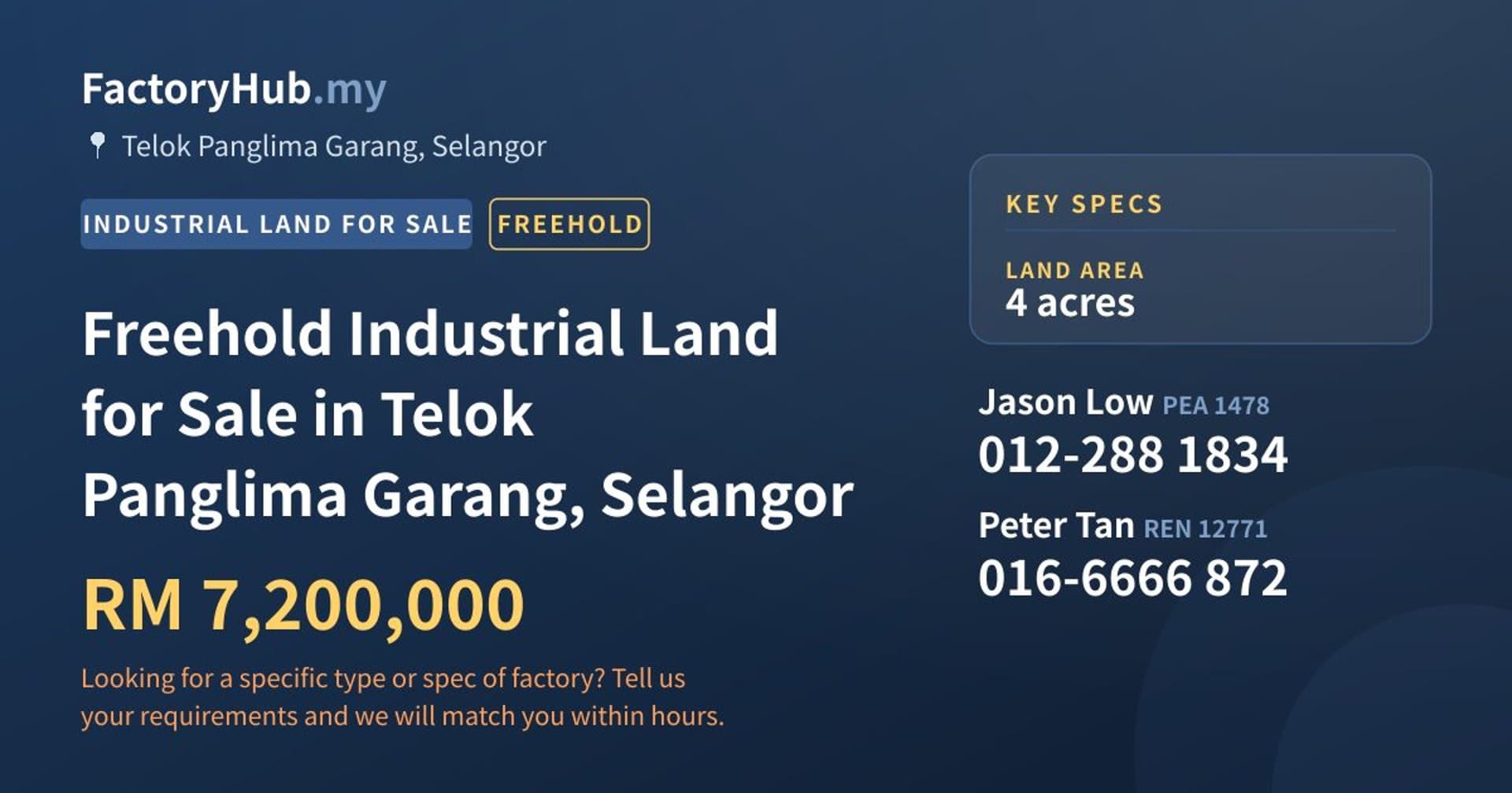 Freehold Industrial Land for Sale in Telok Panglima Garang, Selangor - Property image 1 of 2