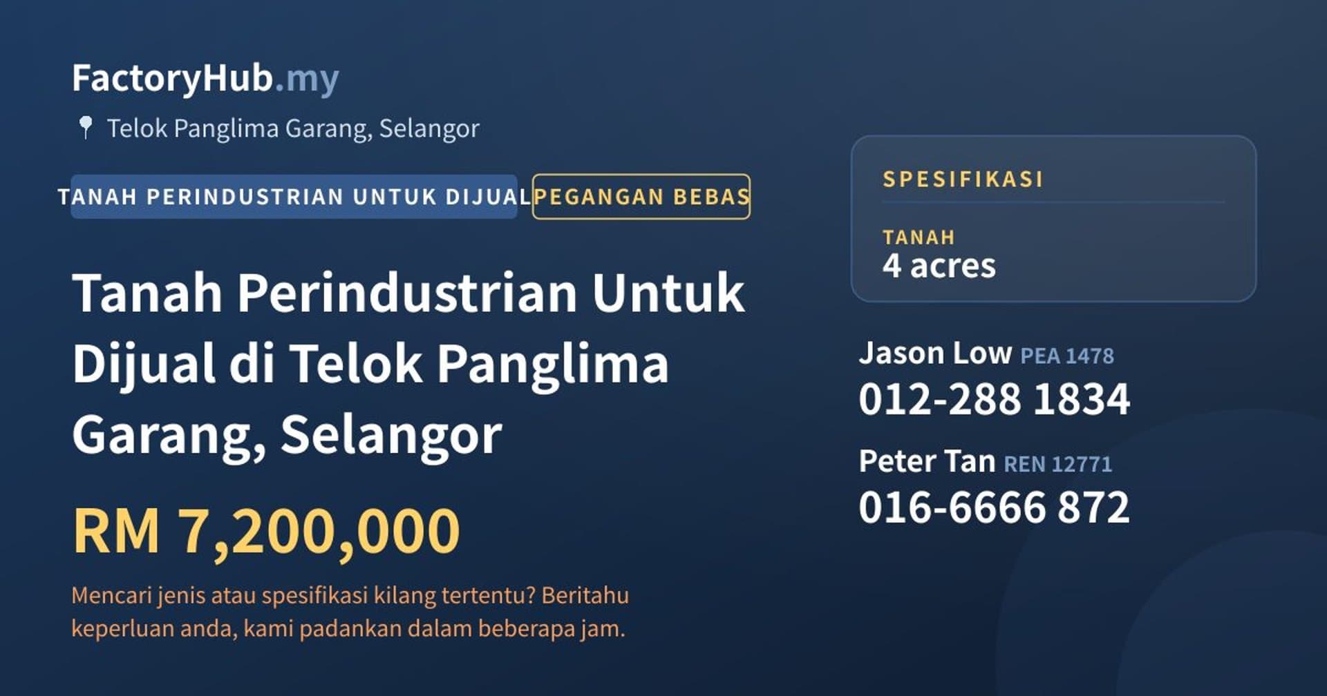 Tanah Perindustrian Untuk Dijual di Telok Panglima Garang, Selangor · Imej hartanah 1/2