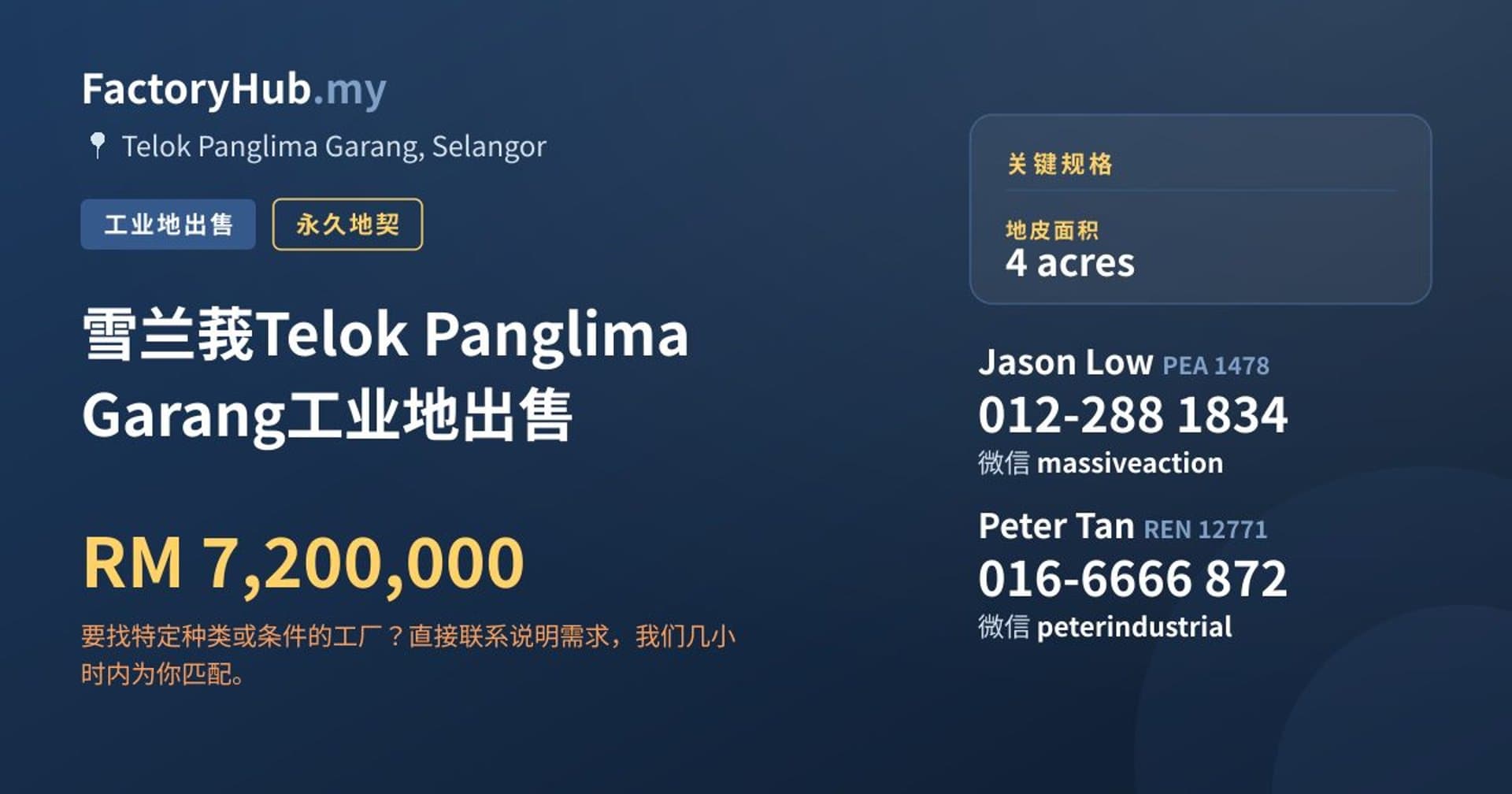 雪兰莪Telok Panglima Garang工业地出售 · 房源图片 1/2