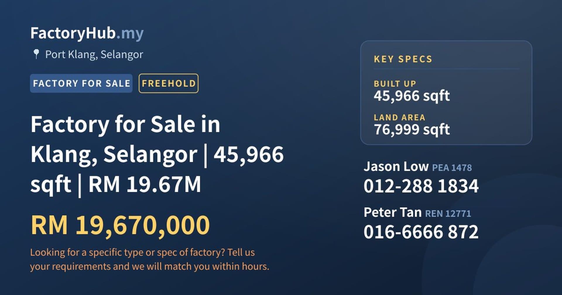 Factory for Sale in Klang, Selangor | 45,966 sqft | RM 19.67M - Property image 1 of 2